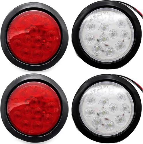 Miniatura 7 de All Star Truck Parts ] Kit de luces redondas de 12 luces LED blancas de 4 pulgadas de parada/giro/cola/marcha atrás/marcha atrás/marcha atrás, Blanco