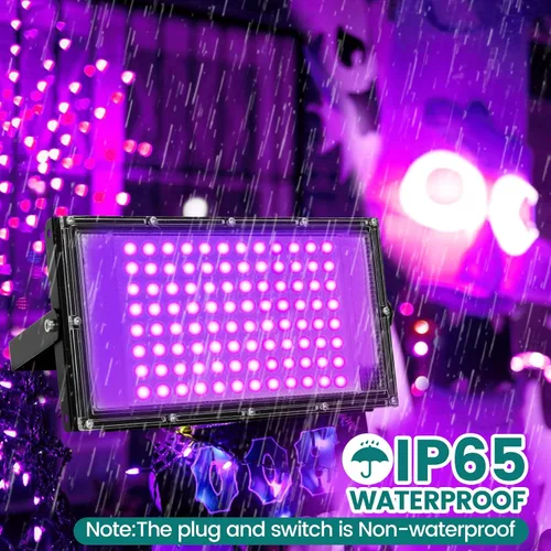 Miniatura 4 de Luces negras de 100 W para fiesta brillante, luz negra de alta potencia para interiores, luz de inundación de 395 nm, luz negra UV, reflector de luz