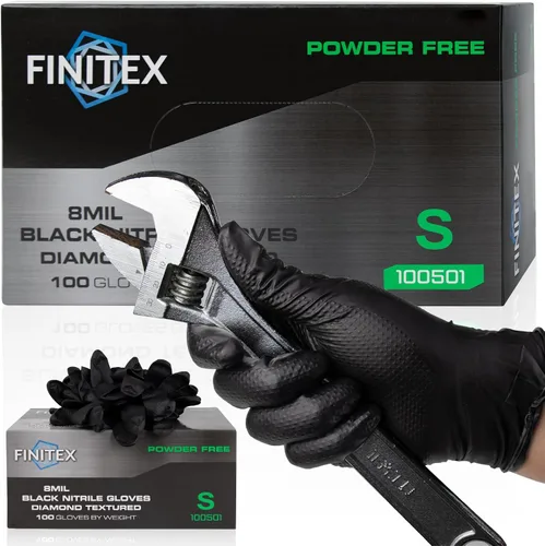 Miniatura 9 de FINITEX Industrial Diamond Texture Nitrile Black Glove - 100/1000PCS Chemical Resistant 8mil Mechanic Disposable Gloves Negro (Large 100)