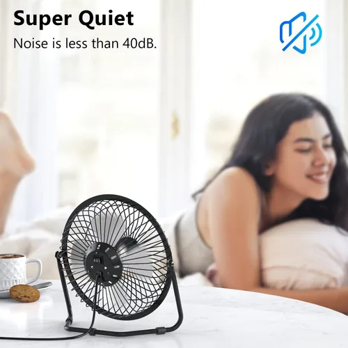 Miniatura 5 de Zuvas Ventilador de escritorio, silencioso y pequeño, ventilador USB de rotación de 360°, ventilador de mesa portátil de 2 velocidades, mini Negro