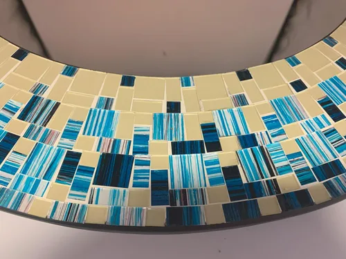 Miniatura 4 de Espejo de mosaico, arte de pared hecho a mano, mosaico beige y azul, marco de 24 pies, redondo de 15 pies para pasillo, dormitorio, baño, sala