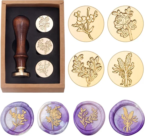 Juego de sellos de cera para flores y plantas, kit de sellos de sellado botánico, rosa romántica, elegante, lavanda, hojas de eucalipto, cosmos,