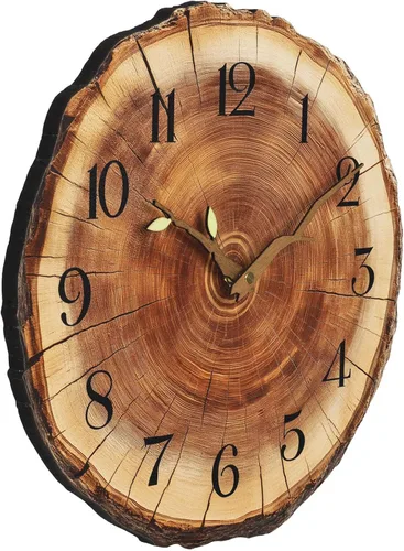Miniatura 8 de JoFomp Reloj de pared de madera con anillo anual, funciona con pilas, reloj de pared silencioso de 12 pulgadas sin tictac, reloj de pared rústico