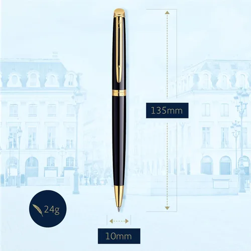 Miniatura 3 de Bolígrafo Waterman Hémisphère Laca negra brillante con borde de oro de 23 quilates Punta media Tinta azul Caja de regalo