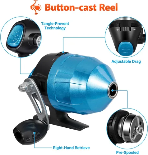 Miniatura 3 de PLUSINNO Caña de pescar para niños con carrete Spincast telescópica caña de pescar Combo kits completos para niños, niñas y adultos Azul