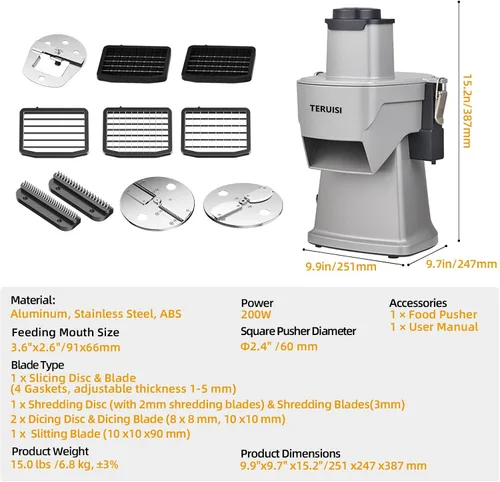 Miniatura 8 de Picadora Eléctrica de Verduras 4-en-1, Procesador de Alimentos Cortador de Verduras de 200W, Cortador de Alimentos para Vegetales Con Función