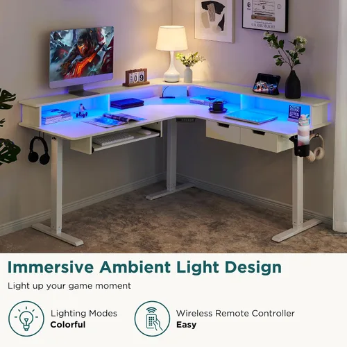 Miniatura 4 de RedLemon Escritorio eléctrico de pie en forma de L, altura del motor de 60 pulgadas, escritorio de esquina ajustable con LED, escritorio grande