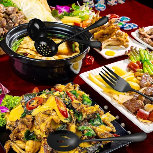 Miniatura 3 de Juego de Utensilios para Servir Negros de 10 Piezas de Acero Inoxidable para Cocina Catering Cubertería incluye Pinzas para Catering Cucharas