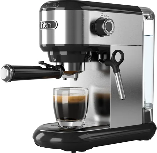 Miniatura 8 de HBN Máquina de café expreso de 20 Bar con espumador de leche, cafetera compacta para café molido, cafetera de acero inoxidable con varilla de vapor