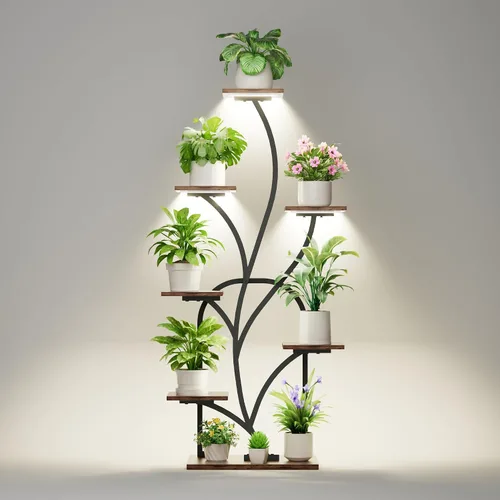 Miniatura 8 de Soporte para plantas de interior con luces de crecimiento, soporte para plantas de 51 pulgadas de alto, estante de esquina para plantas