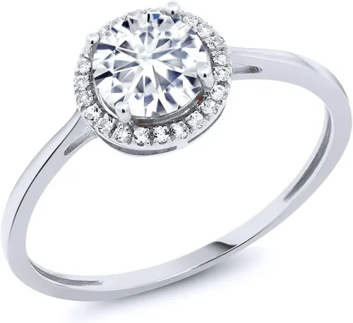 Miniatura 47 de Gem Stone King Anillo de compromiso de boda de oro blanco de 10 quilates con piedra natal y halo de diamantes Redondo de 0.236 in Anillo de oro