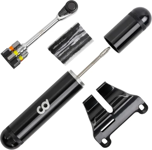 CyclingDeal Kit de herramientas de reparación de bicicleta de trinquete 2 en 1, cápsula y soporte de almacenamiento de aleación CNC, llave