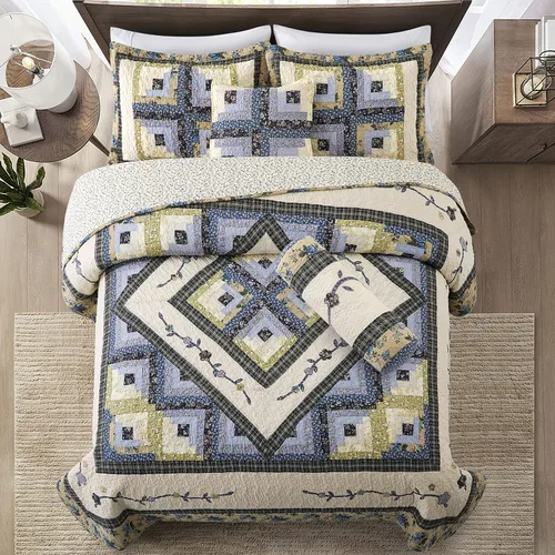 Miniatura 3 de L'IRISDOM Juego de ropa de cama Queen 100% algodón, colcha de retazos bohemios, colcha acolchada para todas las estaciones