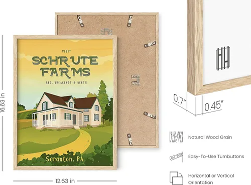 Miniatura 3 de HAUS AND HUES Póster de The Office, Schrute Farms, Dwight Schrute, arte de pared, carteles divertidos, decoración de oficina (marco beige, 12 x 16)