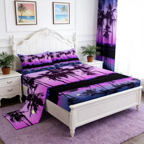 Miniatura 21 de Juego de sábanas de 3 piezas con diseño de playa oceánica, diseño de árbol de coco tropical, para decoración de habitación de niños, niñas, niños