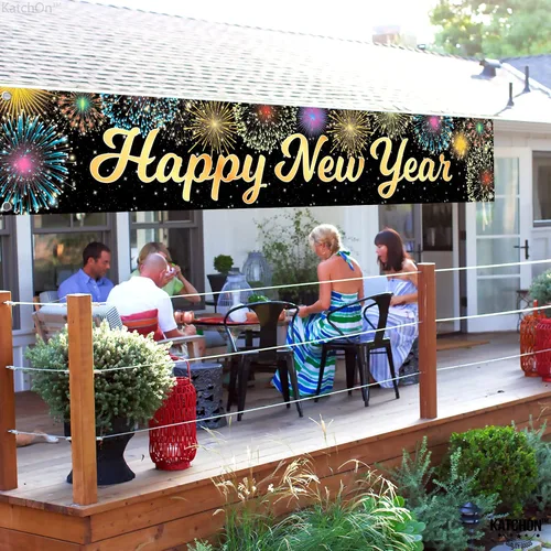 Miniatura 6 de KatchOn, Cartel de feliz año nuevo para patio 2026 – Extra grande de 120 x 20 pulgadas, letrero de feliz año nuevo para decoraciones de Año Nuevo
