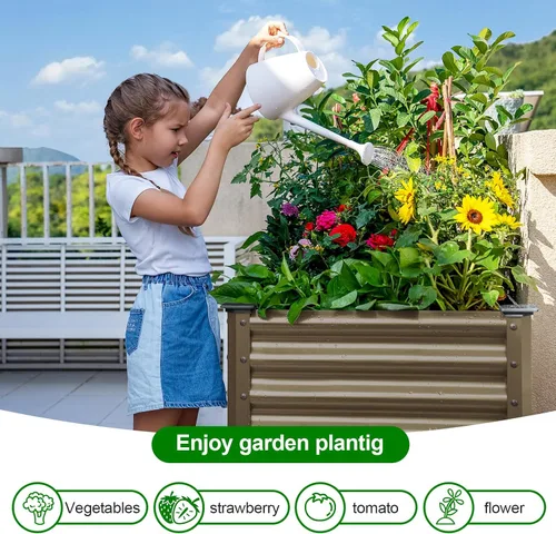 Miniatura 2 de Land Guard Cama de jardín elevada de metal ovalada galvanizada con patas para verduras (beige)