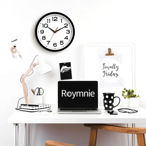Miniatura 5 de Roymnie Reloj de pared silencioso sin tictac, funciona con pilas, 10 pulgadas, clásico, analógico, decorativo para aula, sala de estar, oficina