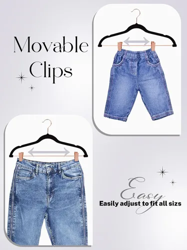 Miniatura 4 de HOUSE DAY Perchas de Terciopelo para Pantalones con Clips Paquete de 24, Perchas de Falda de Terciopelo Ultra Delgadas Antideslizantes con Ganchos
