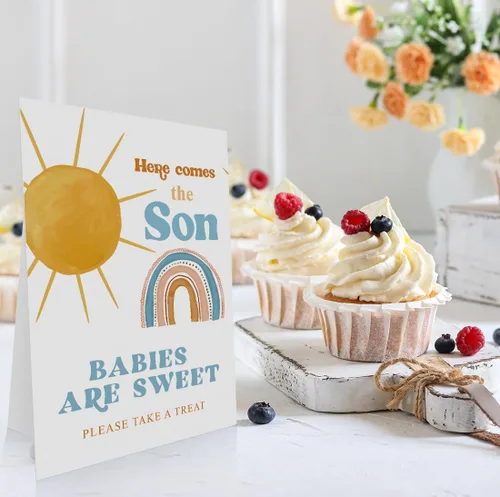 Miniatura 4 de Letrero para baby shower con texto en inglés «Here Comes the Son» de 8 x 11 pulgadas, «Babies are Sweet Please Take a Treat», letrero de baby shower