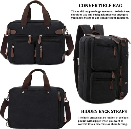 Miniatura 4 de CROCOD Mochila convertible 3 en 1 para laptop, bolsa de mensajero de 17.3 pulgadas para hombres, bolsa multifuncional de viaje para laptop para Negro