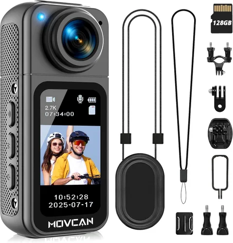 Miniatura 10 de Movcan Cámara corporal S70 con grabación de audio y video, cámara corporal HD 1520P con lente giratoria de 180°, cámara de grabación manos libres