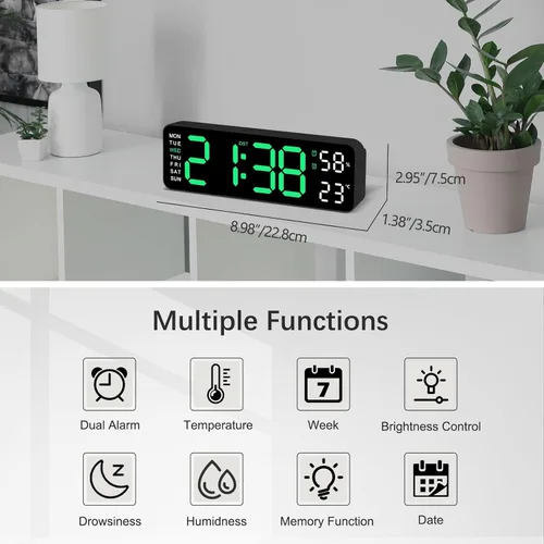 Miniatura 2 de JoFomp Reloj de pared digital con pantalla grande, relojes de pared LED de 9 pulgadas para decoración de sala de estar, reloj digital
