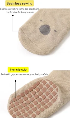 Miniatura 4 de BEHELE Calcetines de agarre antideslizantes para bebés, calcetines cálidos y gruesos antideslizantes, calcetines para niñas y niños recién nacidos
