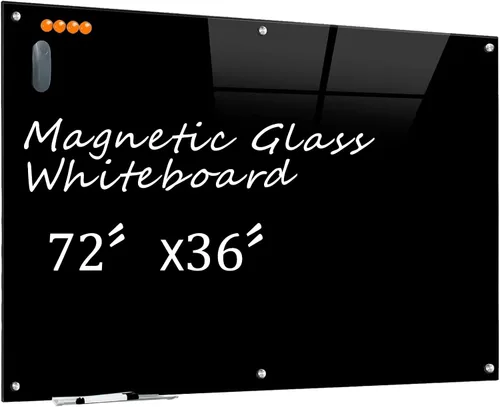 Miniatura 10 de KIZZBY Pizarra de Vidrio Negro de Borrado en Seco - Pizarra Magnética Negra para Pared, 48"x36" Pizarra Blanca Grande Sin Marco para Oficina, Hogar