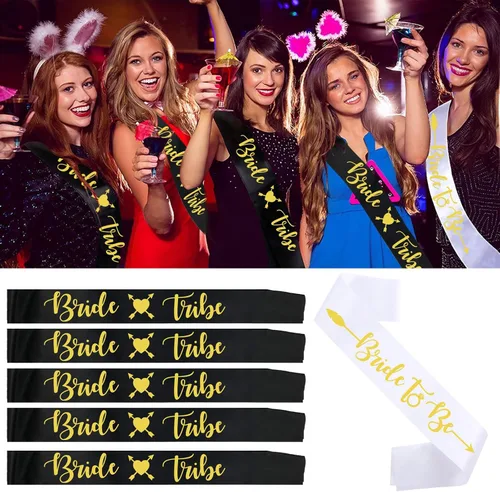Miniatura 8 de Juego de decoraciones de despedida de soltera: 1 banda para novia y 7 bandas de tribu de novia, decoraciones de despedida de soltera, recuerdos