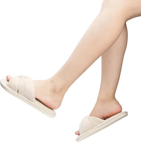 Miniatura 2 de Chantomoo Pantuflas para mujer, de espuma viscoelástica, para el hogar, dormitorio, baño, spa, puntera abierta, con lazo de pana, acogedoras