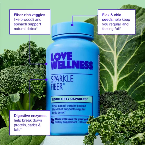 Miniatura 4 de Love Wellness Suplemento de fibra brillante para la salud intestinal, 90 cápsulas, píldoras de fibra de belleza para piel brillante, alivio