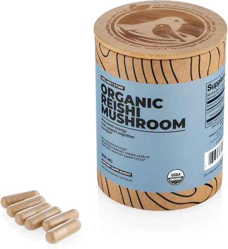 Cápsulas de suplemento de hongos orgánicos Reishi | Extracto de ganoderma, suplemento de apoyo inmunológico | Aumenta la energía, combate la fatiga
