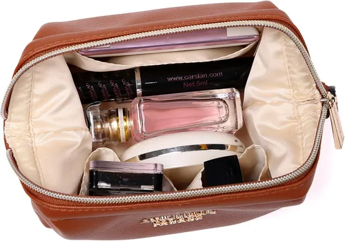 Miniatura 6 de Angelina's Palace Bolsa de maquillaje de viaje impermeable de cuero vegano, organizador de artículos de tocador oriental estilo retro, bolsa de Negro