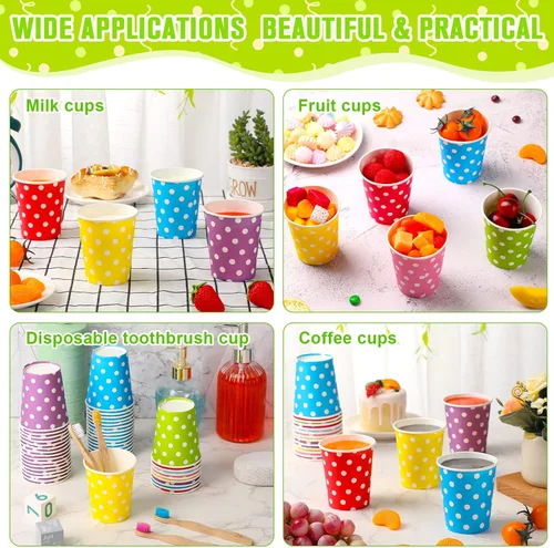 Miniatura 5 de Potchen Paquete de 480 vasos desechables de papel de 9 onzas para enjuague bucal para bebidas frías con lunares para enfriadores de agua, fiestas