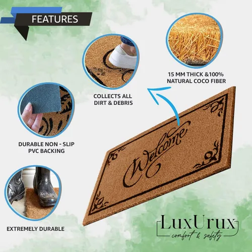 Miniatura 6 de LuxUrux Alfombra de Fibra de Coco de Bienvenida - Respaldo Extra Resistente, 17'' x 30'' Alfombra Natural para Puerta - Fácil de Limpiar, Hermoso