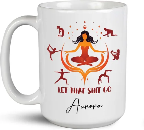 Miniatura 18 de Taza de café personalizada con nombre para yoga, taza de té de yoga con divertido diseño de perezoso, taza de inspiración para yoga y amantes