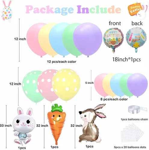 Miniatura 3 de Yumiche Arco de globos de Pascua, arco de globos de primavera, arco Ki con globos pastel, globos de papel de aluminio de conejo y zanahoria
