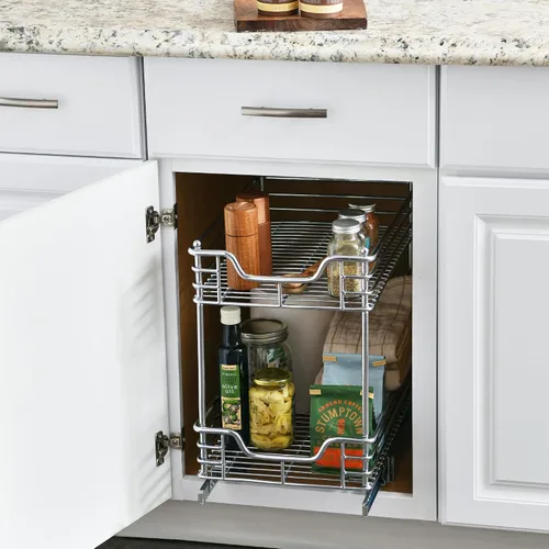 Miniatura 3 de Household Essentials Glidez Organizador de almacenamiento multiusos de acero cromado extraíble/deslizante para uso debajo del gabinete - Diseño de 2