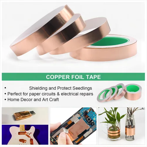Miniatura 3 de BOMEI PACK Cinta de lámina de cobre, 1 paquete de 1 pulgada x 66 pies con adhesivo conductor para guitarra y manualidades, soldadura, vitrales