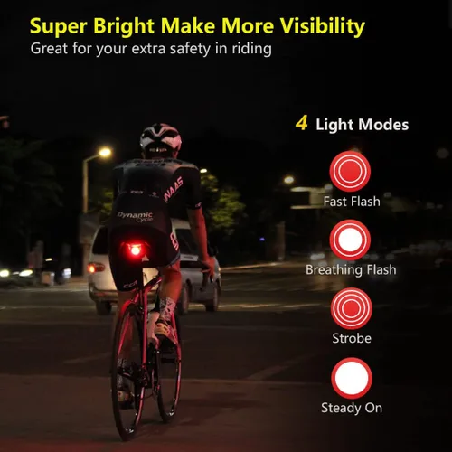 Miniatura 2 de Padonow Luz trasera de bicicleta inteligente: luces intermitentes de encendido/apagado automático, linterna de advertencia LED con parte trasera