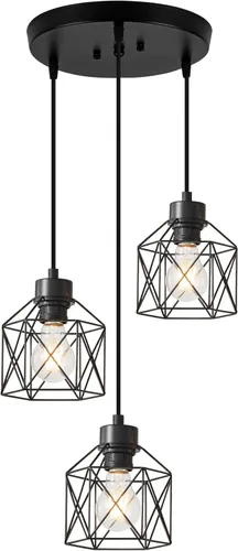 Lámparas colgantes de 3 luces, iluminación colgante de estilo granja, candelabro de comedor, lámpara colgante industrial para isla de cocina,