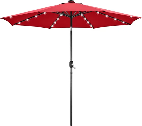 Miniatura 35 de Yaheetech - Paraguas de 9 pies con energía solar para patio - Paraguas de mesa de mercado con protección UV, 32 luces LED y botón de inclinación