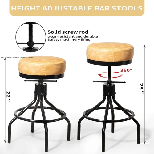 Miniatura 6 de Taburetes de bar giratorios ajustables, modernos de piel sintética de 28 pulgadas, redondo, sin espalda, altura de mostrador, silla de bar