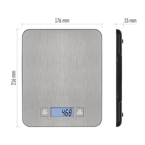 Miniatura 5 de EMOS Báscula de cocina de acero inoxidable para colgar en la pared/báscula digital con pantalla LCD iluminada/función de tara/báscula