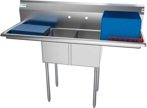 KoolMore Fregadero de cocina comercial NSF de 2 compartimentos con 2 escurridores, tamaño del cuenco: 12 x 16 x 10 pulgadas, color plateado