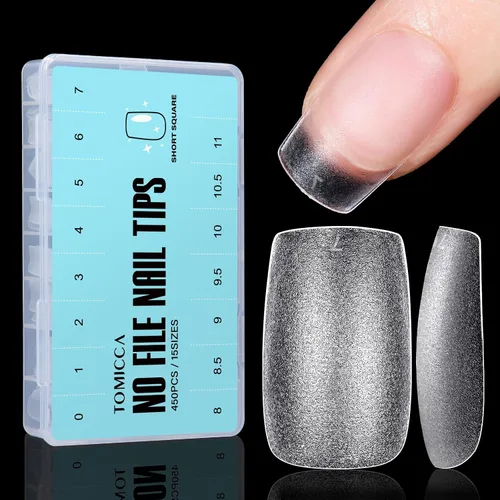 Miniatura 16 de TOMICCA Puntas de uñas extra cortas en forma de ataúd, 240 piezas de uñas postizas acrílicas de cobertura completa para manicura con extensión, 15