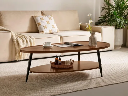 Miniatura 14 de Saint Mossi - Mesa de centro moderna para sala de estar, mesa de centro ovalada de madera de mediados de siglo, mesa central para espacios pequeños