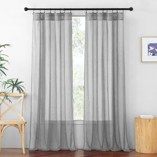Miniatura 23 de RYB HOME - Cortinas de lino natural de 36 pulgadas de largo, juego de 2 paneles - Cortinas tejidas de lino suaves y transpirables, cortinas ligeras