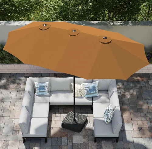 Miniatura 15 de PHI VILLA Sombrilla grande de 15 pies para patio con base incluida, sombrilla de doble cara rectangular para exteriores de gran tamaño con soporte